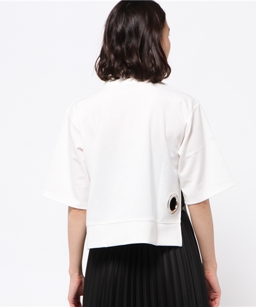 DAMMY（ダミー）の「DAMMY/サイドスリットハイネック5分袖トップス（スウェット・レディース・ブラック/ホワイト・FREE）」の5枚目の写真