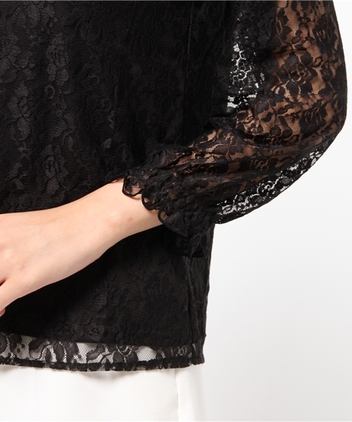 E hyphen world gallery（イーハイフンワールドギャラリー）の「スタンドカラーレースブラウス（シャツ/ブラウス・レディース・ブラック/オフホワイト・FREE）」の7枚目の写真