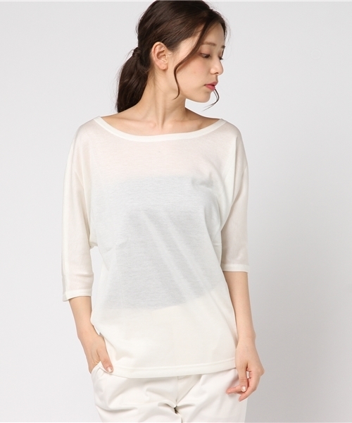 un dix cors(アンディコール)の「変形プルオーバー(Tシャツ/カットソー・レディース・サックスブルー/ホワイト/ネイビー/ベージュ・フリ-)」の1枚目の写真