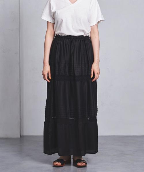 UNITED ARROWS（ユナイテッドアローズ）の「SFL ピンタック レースマキシスカート ◆（スカート・レディース・ホワイト/ブラック・FREE）」の4枚目の写真