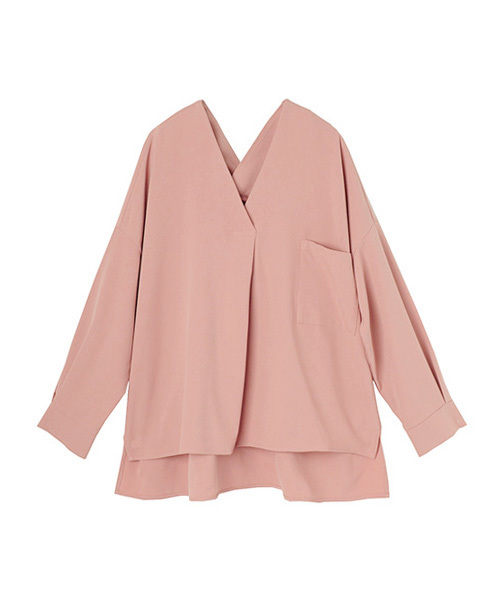 Luz Llena（ラズレナ）の「[贅沢ジョーゼット]ドロップショルダー・スキッパーシャツ（シャツ/ブラウス・レディース・オレンジ/オフホワイト/グレイッシュベージュ/ネイビー/ピンク・MEDIUM）」の4枚目の写真