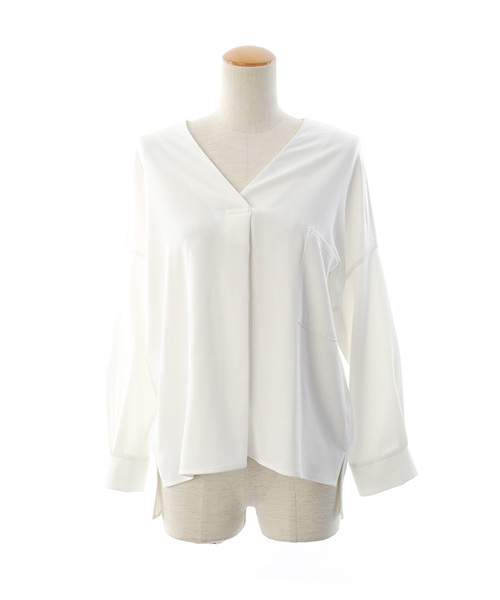 Luz Llena（ラズレナ）の「[贅沢ジョーゼット]ドロップショルダー・スキッパーシャツ（シャツ/ブラウス・レディース・オレンジ/オフホワイト/グレイッシュベージュ/ネイビー/ピンク・MEDIUM）」の8枚目の写真