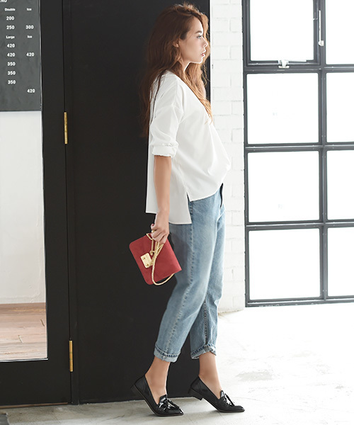 Luz Llena（ラズレナ）の「[贅沢ジョーゼット]ドロップショルダー・スキッパーシャツ（シャツ/ブラウス・レディース・オレンジ/オフホワイト/グレイッシュベージュ/ネイビー/ピンク・MEDIUM）」の22枚目の写真