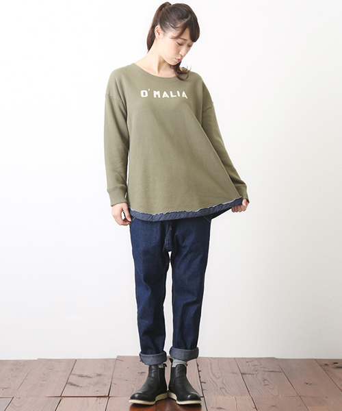 CUBE SUGAR（キューブシュガー）の「やわらか裏毛クルー（スウェット・レディース・ホワイト/カーキ/ブルー/チャコール・M）」の5枚目の写真