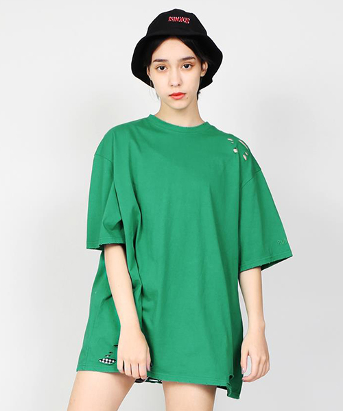 PUNYUS（プニュズ）の「クラッシユTシャツ（Tシャツ/カットソー・レディース・イエロー/パープル/ホワイト/ブラック/グリーン・3/4）」の4枚目の写真