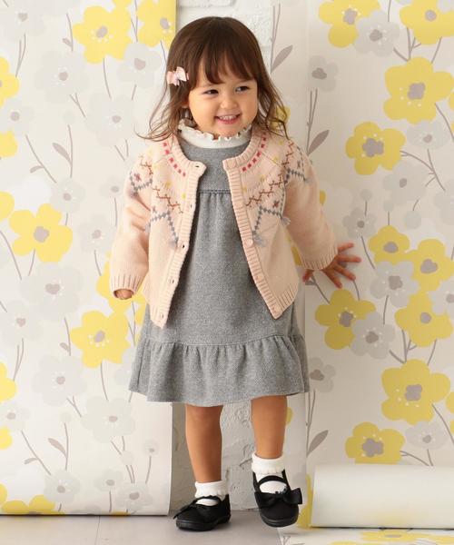 組曲 クミキョク の 80 110cm ヘリンボーン花柄刺繍 ワンピース ワンピース Wear