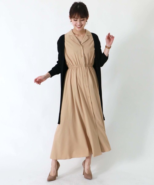 HERCLOSET】ウエストギャザーシャツワンピース（シャツ
