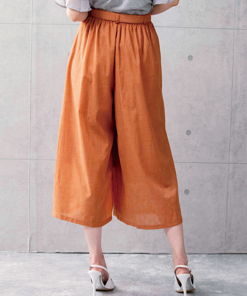 BELLUNA（ベルーナ）の「シャンブレー素材ワイドパンツ５１丈（その他パンツ・レディース・ネイビー/ピンク系その他/レッド系その他・SMALL/MEDIUM/LARGE/X-LARGE）」の4枚目の写真