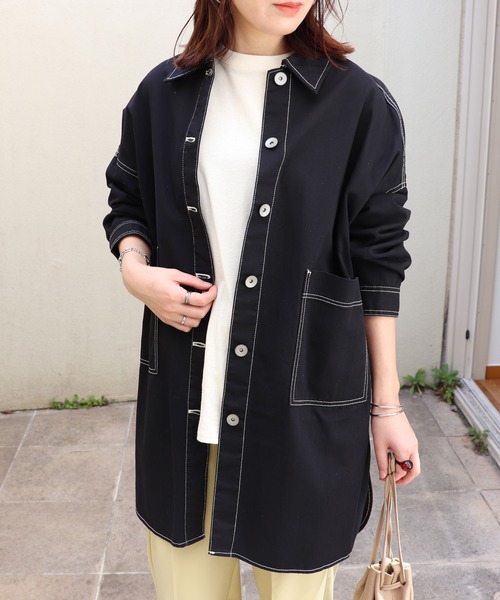 andme(アンドミー)の「コットンツイルロング丈ミリタリージャケット(ミリタリージャケット・レディース・カーキ/ネイビー/ブラック/ベージュ・M)」の2枚目の写真