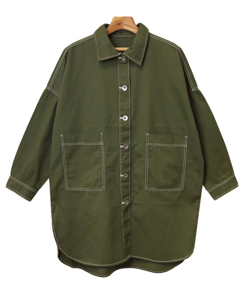 andme(アンドミー)の「コットンツイルロング丈ミリタリージャケット(ミリタリージャケット・レディース・カーキ/ネイビー/ブラック/ベージュ・M)」の10枚目の写真