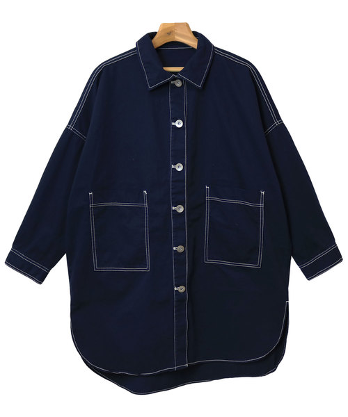 andme(アンドミー)の「コットンツイルロング丈ミリタリージャケット(ミリタリージャケット・レディース・カーキ/ネイビー/ブラック/ベージュ・M)」の8枚目の写真