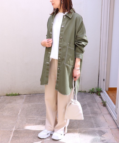 andme(アンドミー)の「コットンツイルロング丈ミリタリージャケット(ミリタリージャケット・レディース・カーキ/ネイビー/ブラック/ベージュ・M)」の19枚目の写真