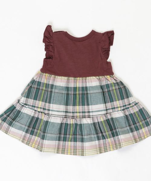 DILASH(ディラッシュ)の「薄手スラブムラ糸 綿麻 マーケットチェックワンピース(ワンピース・キッズ・エンジ/グレー/オフホワイト・120/90/80/130/110/140/100)」の4枚目の写真