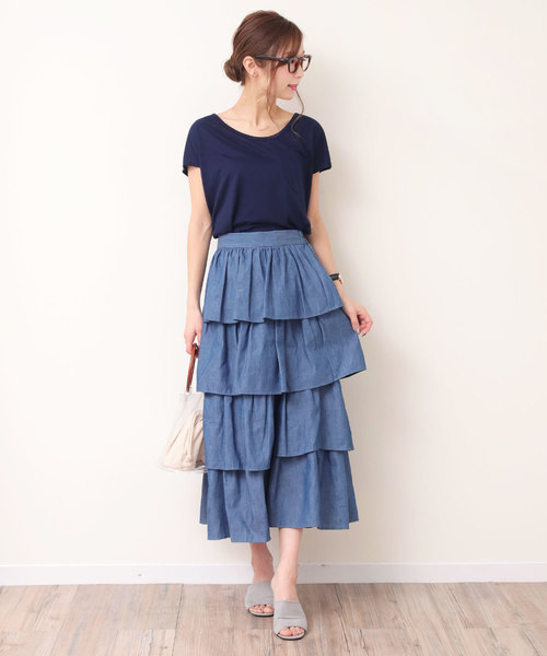セール】デニムティアードロングスカート（デニムスカート）｜andme