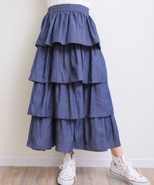 m me eme ティアードデニムロングスカート エムエメ M me eme／Tiered denim long skirt (eme10434) | All Item | Mmeeme