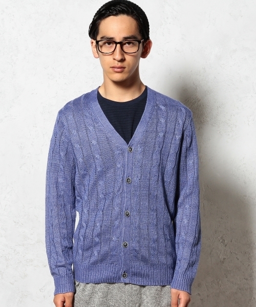 green label relaxing(グリーンレーベルリラクシング)の「LINEN CABLE V/カーディガン 7G ◆(カーディガン/ボレロ・メンズ・オフホワイト/コバルトブルー・SMALL/MEDIUM/LARGE)」の3枚目の写真