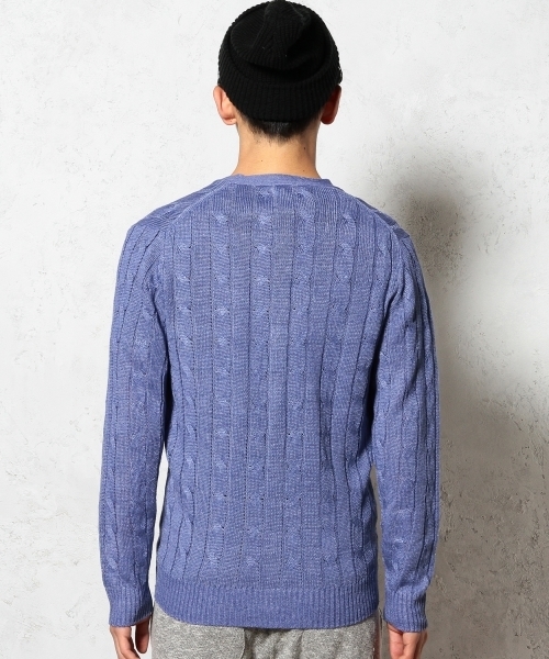green label relaxing(グリーンレーベルリラクシング)の「LINEN CABLE V/カーディガン 7G ◆(カーディガン/ボレロ・メンズ・オフホワイト/コバルトブルー・SMALL/MEDIUM/LARGE)」の5枚目の写真