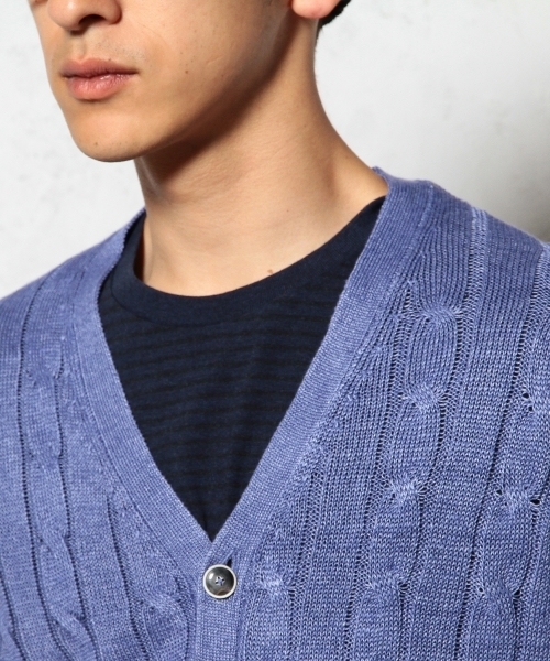 green label relaxing(グリーンレーベルリラクシング)の「LINEN CABLE V/カーディガン 7G ◆(カーディガン/ボレロ・メンズ・オフホワイト/コバルトブルー・SMALL/MEDIUM/LARGE)」の7枚目の写真