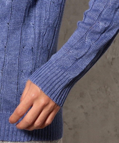 green label relaxing(グリーンレーベルリラクシング)の「LINEN CABLE V/カーディガン 7G ◆(カーディガン/ボレロ・メンズ・オフホワイト/コバルトブルー・SMALL/MEDIUM/LARGE)」の8枚目の写真