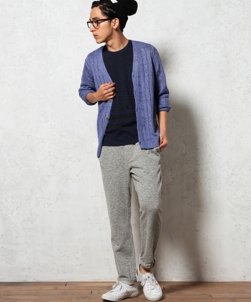 green label relaxing(グリーンレーベルリラクシング)の「LINEN CABLE V/カーディガン 7G ◆(カーディガン/ボレロ・メンズ・オフホワイト/コバルトブルー・SMALL/MEDIUM/LARGE)」の6枚目の写真