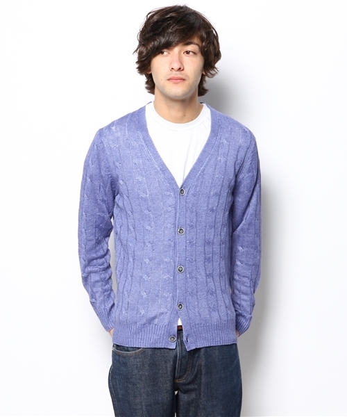 green label relaxing(グリーンレーベルリラクシング)の「LINEN CABLE V/カーディガン 7G ◆(カーディガン/ボレロ・メンズ・オフホワイト/コバルトブルー・SMALL/MEDIUM/LARGE)」の10枚目の写真
