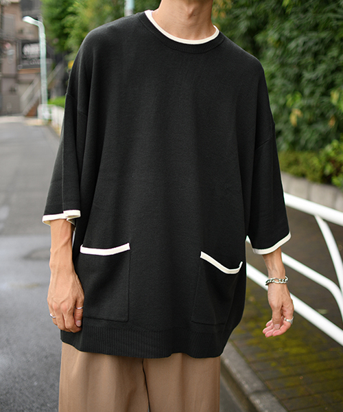 kutir（クティール）の「配色ポケットニット（ニット/セーター・メンズ・ブラック/ベージュ/ブラウン・MEDIUM/LARGE）」の2枚目の写真