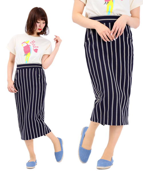 WEGO（ウィゴー）の「WEGO/ストライプタックペンシルスカート（スカート・レディース・ライトピンク/オフホワイト/ネイビー・FREE）」の3枚目の写真