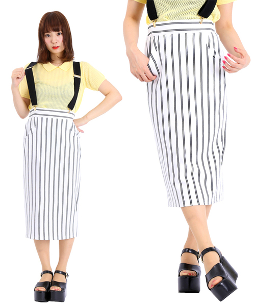 WEGO（ウィゴー）の「WEGO/ストライプタックペンシルスカート（スカート・レディース・ライトピンク/オフホワイト/ネイビー・FREE）」の2枚目の写真