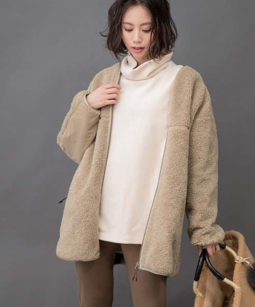 Munich(ミューニック)の「イタリートスカーナボア ノーカラージップブルゾン(ブルゾン・レディース・アイボリー/ダークブラウン/ベージュ・XS/S)」の17枚目の写真