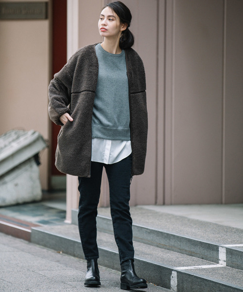 Munich(ミューニック)の「イタリートスカーナボア ノーカラージップブルゾン(ブルゾン・レディース・アイボリー/ダークブラウン/ベージュ・XS/S)」の21枚目の写真