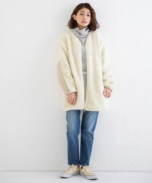 Munich(ミューニック)の「イタリートスカーナボア ノーカラージップブルゾン(ブルゾン・レディース・アイボリー/ダークブラウン/ベージュ・XS/S)」の7枚目の写真