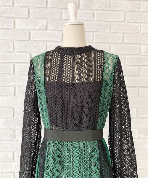 セール Narcissu ワンピース ワンピース グリーンレースドレス ワンピース Narcissus ナルシス のファッション