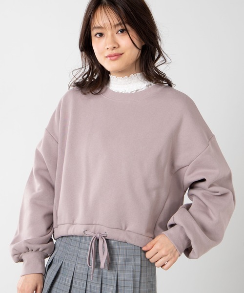 WEGO（ウィゴー）の「WEGO/ドロストショートスウェット（スウェット・レディース・ベージュ/ブラック/パープル/ピンク/アイボリー・FREE）」の4枚目の写真