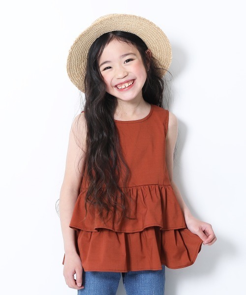 devirock（デビロック）の「ティアードノースリーブブラウス（シャツ/ブラウス・キッズ・ブラック/マスタード/ダークベージュ/テラコッタ・100cm/120cm/130cm/140cm/110cm/150cm/160cm）」の2枚目の写真