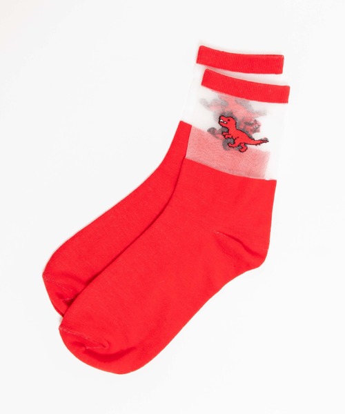 WEGO（ウィゴー）の「WEGO/ザウルスワンポイントシースルーソックス（ソックス/靴下・レディース・ブルー/レッド/イエロー/グリーン・FREE）」の4枚目の写真