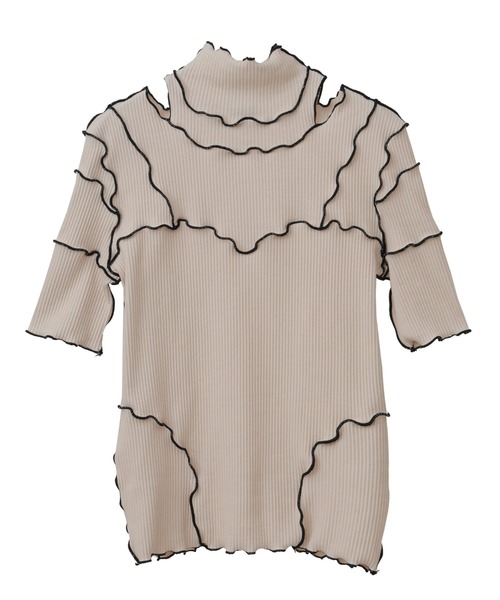 Candy Stripper（キャンディストリッパー）の「JOINED RIB H/S トップス（Tシャツ/カットソー・レディース・アイボリー/ブラック/ピンク・2）」の6枚目の写真