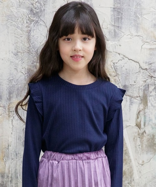 Bee des Bee（ビーデスビー）の「長袖リブトップス（ニット/セーター・キッズ・ライトブルー/ブラック/ベージュ/ピンク/マスタード/ダークベージュ/グレー/ネイビー/ホワイト/モスグリーン/ラベンダー/ダークブラウン・110cm/100cm/120cm/130cm/140cm/150cm）」の9枚目の写真