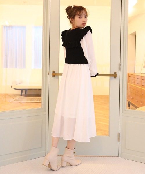 one after another NICE CLAUP(ワンアフターアナザーナイスクラップ)の「リブニットドッキングワンピース(ワンピース・レディース・ブラック/アイボリー/ベージュ・FREE)」の6枚目の写真