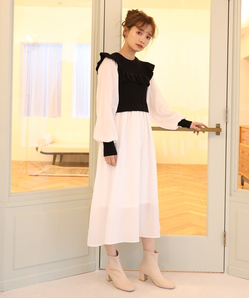 one after another NICE CLAUP(ワンアフターアナザーナイスクラップ)の「リブニットドッキングワンピース(ワンピース・レディース・ブラック/アイボリー/ベージュ・FREE)」の15枚目の写真