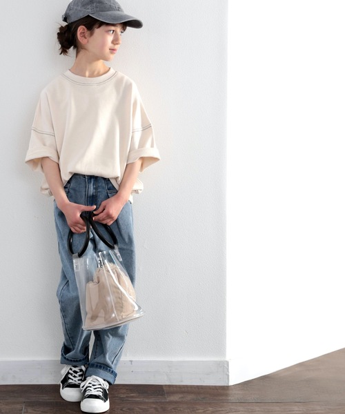 classicalelf(クラシカルエルフ)の「キッズ ステッチで1+。ゆったり5分袖スウェット(Tシャツ/カットソー・キッズ・ブラック/ブルー/アイボリー/モカ・130/140/150/160)」の10枚目の写真