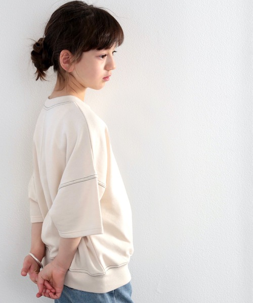 classicalelf(クラシカルエルフ)の「キッズ ステッチで1+。ゆったり5分袖スウェット(Tシャツ/カットソー・キッズ・ブラック/ブルー/アイボリー/モカ・130/140/150/160)」の9枚目の写真