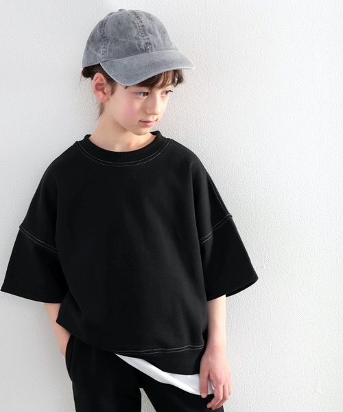 classicalelf(クラシカルエルフ)の「キッズ ステッチで1+。ゆったり5分袖スウェット(Tシャツ/カットソー・キッズ・ブラック/ブルー/アイボリー/モカ・130/140/150/160)」の7枚目の写真