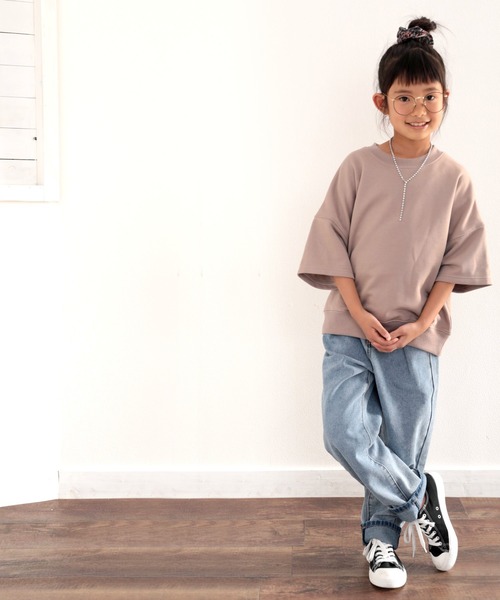 classicalelf(クラシカルエルフ)の「キッズ ステッチで1+。ゆったり5分袖スウェット(Tシャツ/カットソー・キッズ・ブラック/ブルー/アイボリー/モカ・130/140/150/160)」の14枚目の写真
