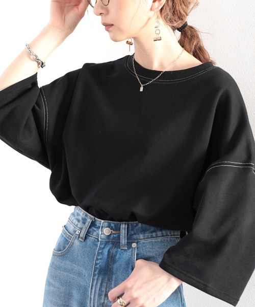 classicalelf(クラシカルエルフ)の「キッズ ステッチで1+。ゆったり5分袖スウェット(Tシャツ/カットソー・キッズ・ブラック/ブルー/アイボリー/モカ・130/140/150/160)」の21枚目の写真