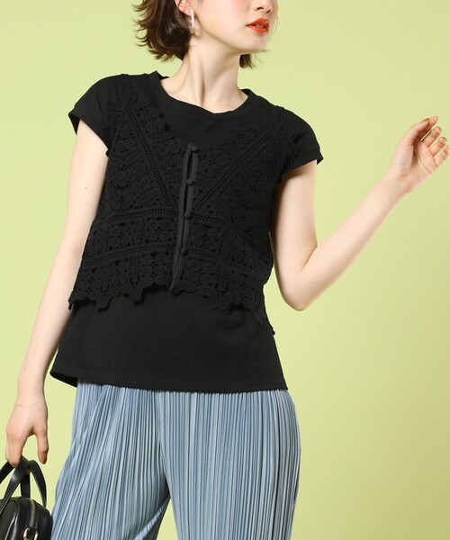 FREAK'S STORE（フリークスストア）の「ノースリーブインナー付きキャミソール（Tシャツ/カットソー・レディース・ブラック/オフホワイト・ﾌﾘ-）」の3枚目の写真