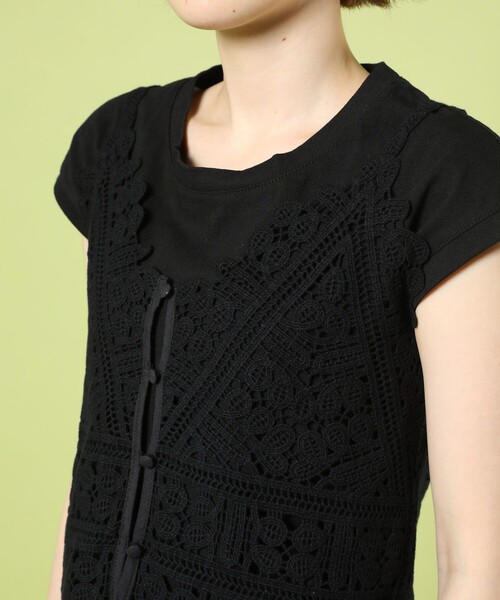 FREAK'S STORE（フリークスストア）の「ノースリーブインナー付きキャミソール（Tシャツ/カットソー・レディース・ブラック/オフホワイト・ﾌﾘ-）」の8枚目の写真