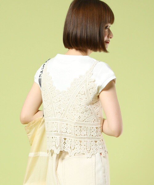 FREAK'S STORE（フリークスストア）の「ノースリーブインナー付きキャミソール（Tシャツ/カットソー・レディース・ブラック/オフホワイト・ﾌﾘ-）」の16枚目の写真