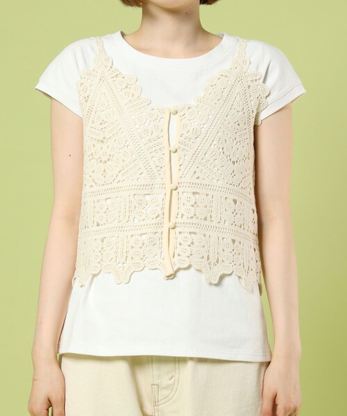 FREAK'S STORE（フリークスストア）の「ノースリーブインナー付きキャミソール（Tシャツ/カットソー・レディース・ブラック/オフホワイト・ﾌﾘ-）」の4枚目の写真