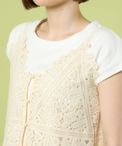 FREAK'S STORE（フリークスストア）の「ノースリーブインナー付きキャミソール（Tシャツ/カットソー・レディース・ブラック/オフホワイト・ﾌﾘ-）」の9枚目の写真