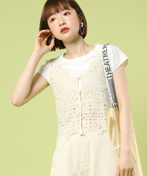 FREAK'S STORE（フリークスストア）の「ノースリーブインナー付きキャミソール（Tシャツ/カットソー・レディース・ブラック/オフホワイト・ﾌﾘ-）」の2枚目の写真